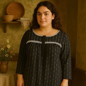 Secret Treasures 2X Black Lace Trim Nightgown Cottagecore Cozy Sleepwear